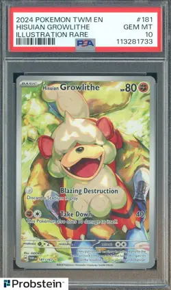2024 Pokemon TWM EN Illustration Rare #181 Hisuian Growlithe PSA 10 GEM MINT - Image 1