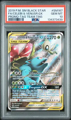 2019 POKEMON SM BLACK STAR PROMO #SM167 FULL ART/CELEBI & VENUSAUR GX PSA 10 - Image 1
