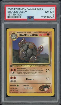 BROCK'S GOLEM 2000 Pokemon Gym Heroes 1st Edition #20 - PSA 8 - Image 1