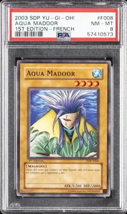 2003 YU-GI-OH! STARTER DECK: PEGASUS 1ST ED-FRENCH #F008 AQUA MADOOR PSA 8 - Image 1