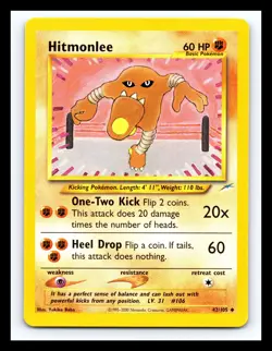 💥 Hitmonlee Pokemon 2002 TCG Card Neo Destiny 42/105 Regular WOTC Non Holo - Image 1