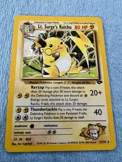 Lt. Surge's Raichu 11/132 Gym Challenge Holo Pokemon TCG 2000 Card Mint - Image 1