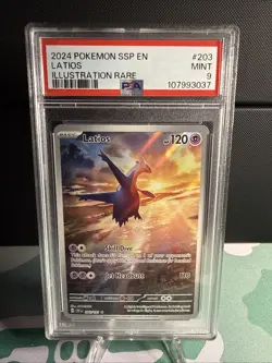 Pokemon Latios TCG Illustration Rare Card 203/191 SV08 Surging Sparks PSA 9 - Image 1