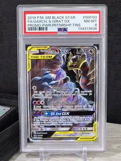 Pokemon Card Garchomp & Giratina GX Black Star Promo #SM193 Full Art Holo PSA 8 - Image 3