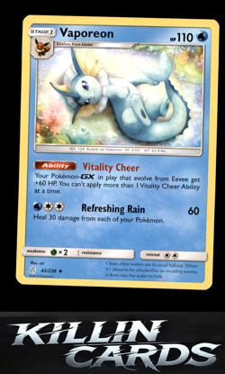 Vaporeon 42/236 Pokemon Uncommon SM - Cosmic Eclipse Card NM - Image 1