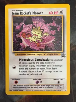 Team Rocket's Meowth # 18 Black Star PROMO WOTC Rare Pokemon Card Tcg - LP - Image 1