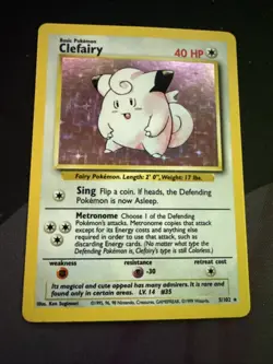 Pokemon Base Set Clefairy Holo Rare Card 5/102 Unlimited LP/MP Condition - Image 2