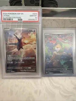 Pokemon Latios 203/191 Surging Sparks PSA 10 and Near Mint Sewaddle IR 87/86 - Image 1
