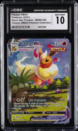 2021 POKEMON SWSH BLACK STAR PROMO #180 FULL ART/FLAREON VMAX CGC 10 GEM MINT - Image 1