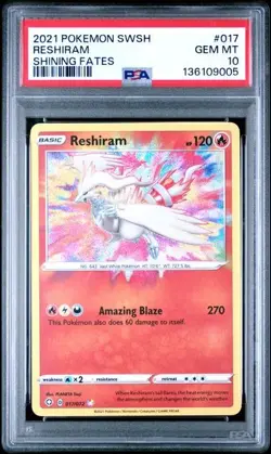 2021 Pokemon Shining Fates 017/072 Reshiram Amazing Rare Holo PSA 10 Graded - Image 1