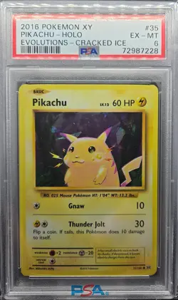 2016 Pokemon XY #35 PIKACHU Holo Evolutions Cracked Ice PSA 6 EX-MT - Image 1
