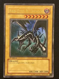 Yugioh Red-Eyes Black Dragon SDJ-001 1st Edition 1996 Holo Rare Yu-Gi-Oh! - Image 1