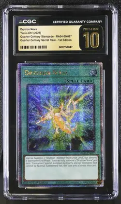 Drytron Nova *CGC PRISTINE 10* RA04-EN097 *POP 1* Quarter Century Secret Rare - Image 1
