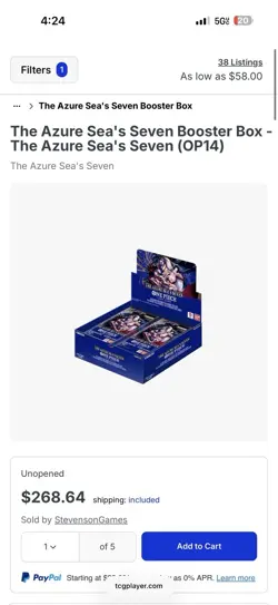 Bandai One Piece Card Game The Azure Sea's Seven English Booster Box op14 unseal - Image 2