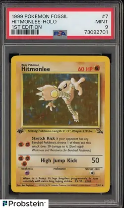1999 Pokemon Card Game PTCG TCG Fossil 1st Edition #7 Hitmonlee Holo PSA 9 MINT - Image 1