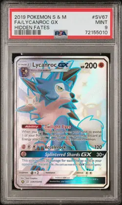 PSA 9 Lycanroc GX SV67/SV94 2019 Hidden Fates: Shiny Vault Pokemon TCG Card Mint - Image 1