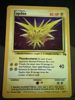Pokemon TCG Zapdos Holo Rare Card 15/62 Fossil Unlimited LP - Image 1