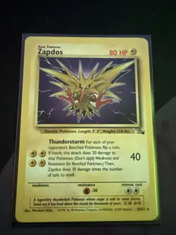 Zapdos 30/62 Unlimited Non-Holo Rare Pokemon TCG Fossil Card NM/LP+ Condition - Image 1
