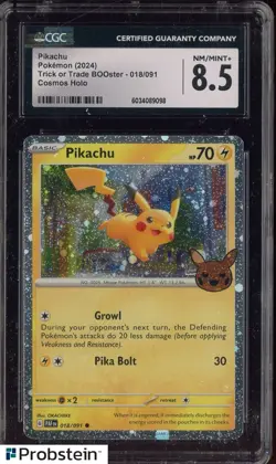 2024 Pokemon Trick or Trade BOOster #018/091 Pikachu Cosmos Holo CGC 8.5 - Image 1