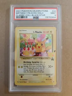 PSA 9 Birthday Pikachu Holo 24 Celebrations Classic Collection Pokemon - Image 1