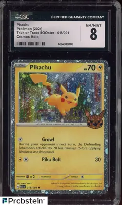2024 Pokemon Trick or Trade BOOster #018/091 Pikachu Cosmos Holo CGC 8 - Image 1