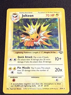 1999 Pokemon TCG - Jolteon Holo Rare Unlimited Holo Jungle 4/64 LP+ - Image 1