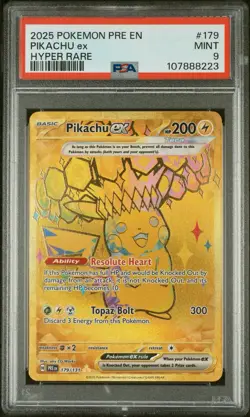 2025 POKEMON PRISMATIC EVOLUTIONS HYPER RARE #179 PIKACHU EX PSA 9 - Image 3