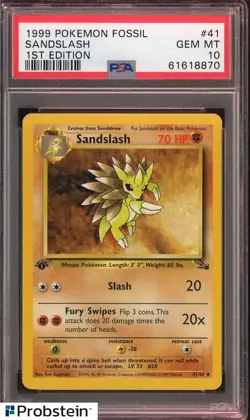 1999 Pokemon TCG Fossil 1st Edition #41 Sandslash PSA 10 GEM MINT - Image 1