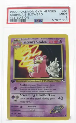 PSA 9 MINT 2000 Pokemon Gym Heroes #60 Sabrina's Slowbro 1st Edition !!! - Image 1