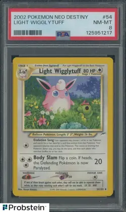 2002 Pokemon Neo Destiny #54 Light Wigglytuff PSA 8 NM-MT - Image 1