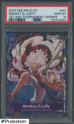2023 One Piece EN 1st Anv Tournament Winner #041 Monkey D. Luffy PSA 10 GEM MINT - Image 1