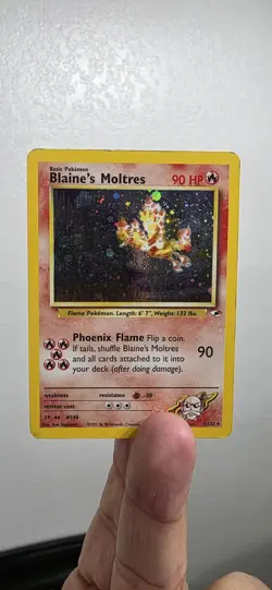 Pokemon TCG Blaine's Moltres Gym Heroes Holo Card 1/132 Unlimited Rare - NM - Image 3