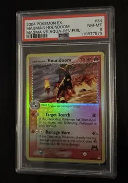 2004 Pokemon TCG Team Magma's Houndoom Card 34/95 Reverse Holo - PSA 8 - Image 1