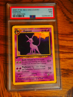 Pokemon 1st Edition Neo Discovery Espeon rare card, PSA 7 - Image 1