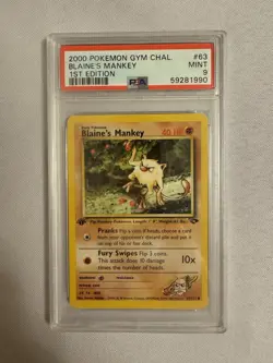 2000 Pokemon 1st Edition Blaine’s Mankey Gym Challenge 63/132 - PSA 9 Mint! WOTC - Image 1