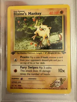 2000 Pokemon 1st Edition Blaine’s Mankey Gym Challenge 63/132 - PSA 9 Mint! WOTC - Image 3