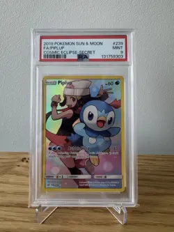 2019 POKEMON SUN & MOON COSMIC ECLIPSE SECRET #239 FULL ART/PIPLUP PSA 9 - Image 1