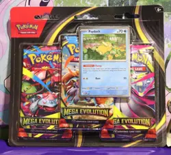 Pokemon MEGA EVOLUTION 3 Pack Blister Booster PSYDUCK/Golduck Promo SEALED NEW - Image 2
