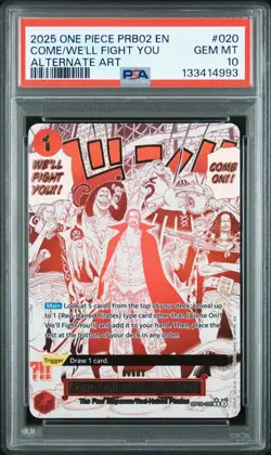 2025 ONE PIECE OP09-020 PRB02 COME WE'LL FIGHT YOU EVENT ALT ART SHANKS PSA 10 - Image 1