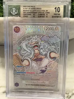 Monkey.D.Luffy Gold Foil OP05-119 a Fist of Divine Speed BGS Pristine 10! - Image 1