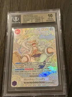 Monkey.D.Luffy Gold Foil OP05-119 a Fist of Divine Speed BGS Pristine 10! - Image 4