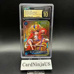 CGC PRISTINE 10 Monkey D Luffy P-043 One Piece Promotion Card Foil 2023 Weekly - Image 1