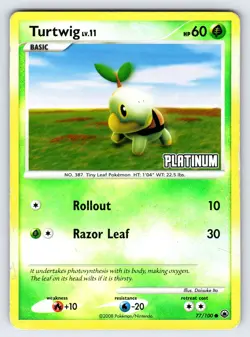Turtwig 77/100 Majestic Dawn Platinum Pokemon Card Reverse Holo Stamped - Mp/Hp - Image 1