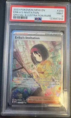 2023 POKEMON MEW EN-151 SPECIAL ILLUSTRATION RARE #203 ERIKA'S INVITATION PSA 9 - Image 1