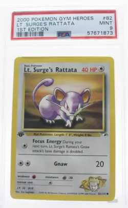 PSA 9 MINT 2000 Pokemon Gym Heroes #82 LT. Surge's Rattata 1st Edition !!! - Image 1