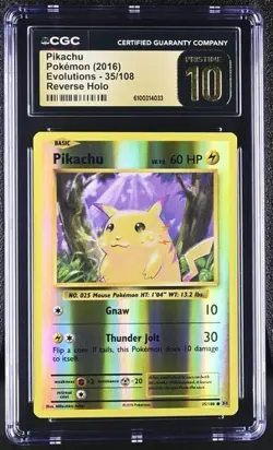 Pikachu *CGC PRISTINE 10* Reverse Holo *Evolutions* #35 *2016* Pokemon - Image 1