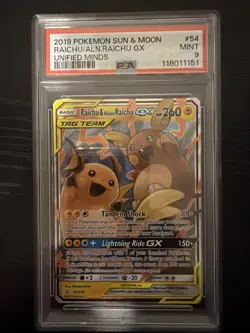 Pokemon Raichu & Alolan Raichu GX Unified Minds #54/236 - PSA 9 Mint (2019) - Image 1