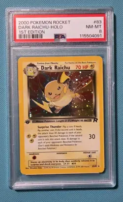 Pokemon 1st Edtion Dark Raichu 83/82 Team Rocket Holo Graded PSA 8 NM-MT - Image 1