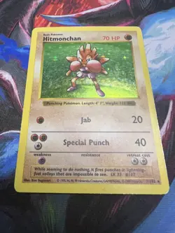 Pokemon TCG Hitmonchan Holo Rare Card 7/102 Base Set Shadowless, Unlimited (HP) - Image 1