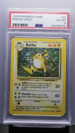 RAICHU 014/102 1999 Base Set Holo Rare Pokemon card PSA 6 EX-MT - Image 1